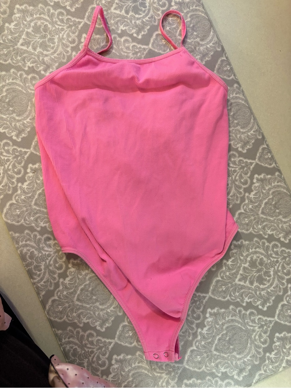 Rainbow Pink Ribbed Spaghetti Strap Bodysuit